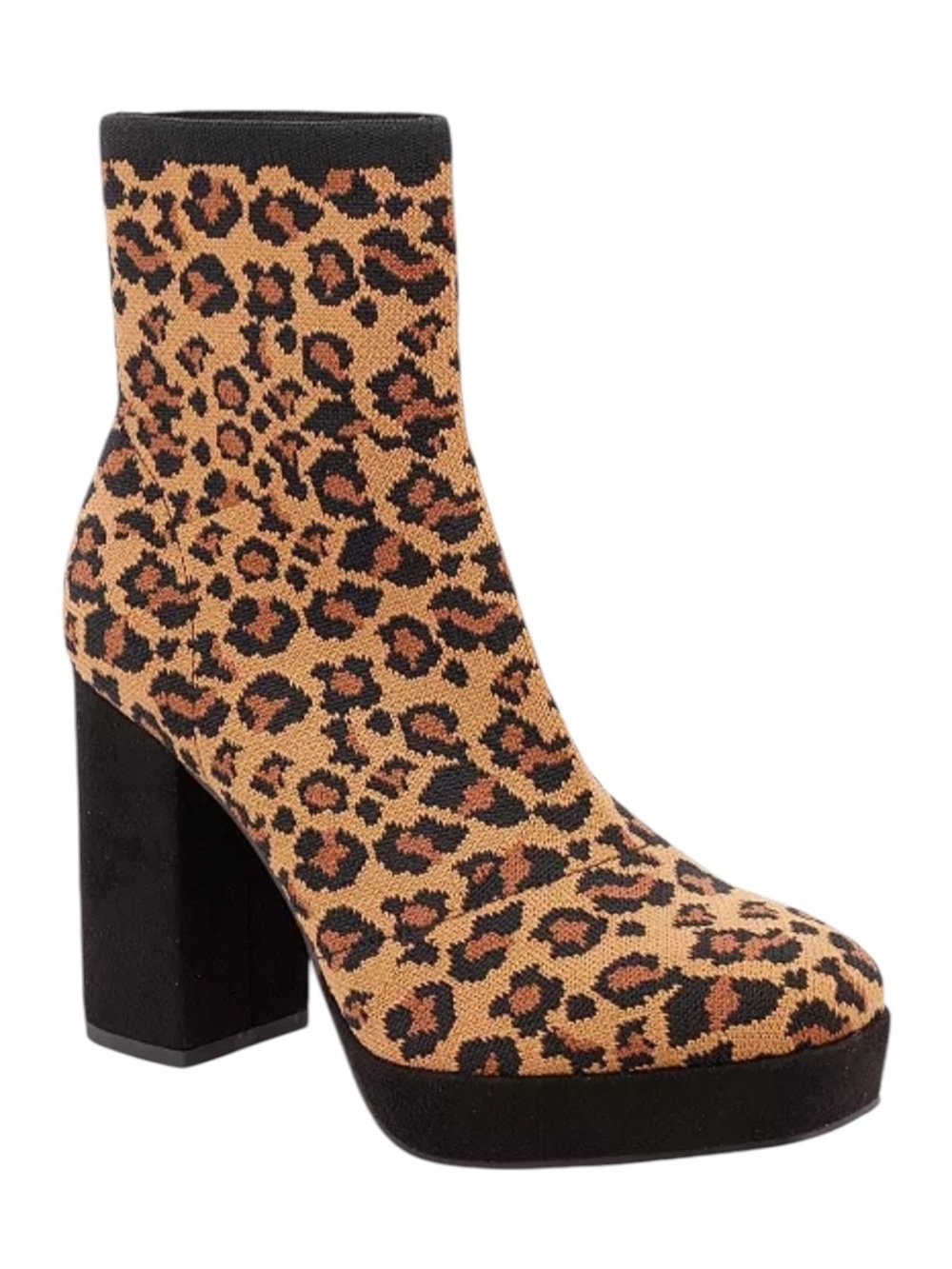 MIA Leopard Knit Platform Ankle Boots in Tan and Black - Picture 1 of 7